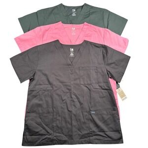Dagacci‎ 3 Pack Medical Scrub Tops V-Neck T-1000 Black Pink Green Large NWT 954